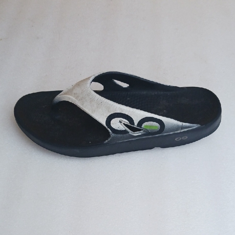 Oofos Black and Silver Sandals Mens